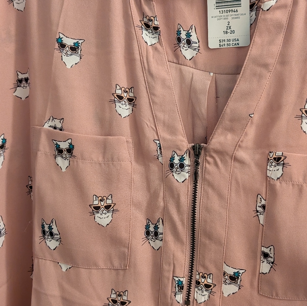 TORRID Cats in Sunglasses Pink Lightweight Shirt Size 2 X